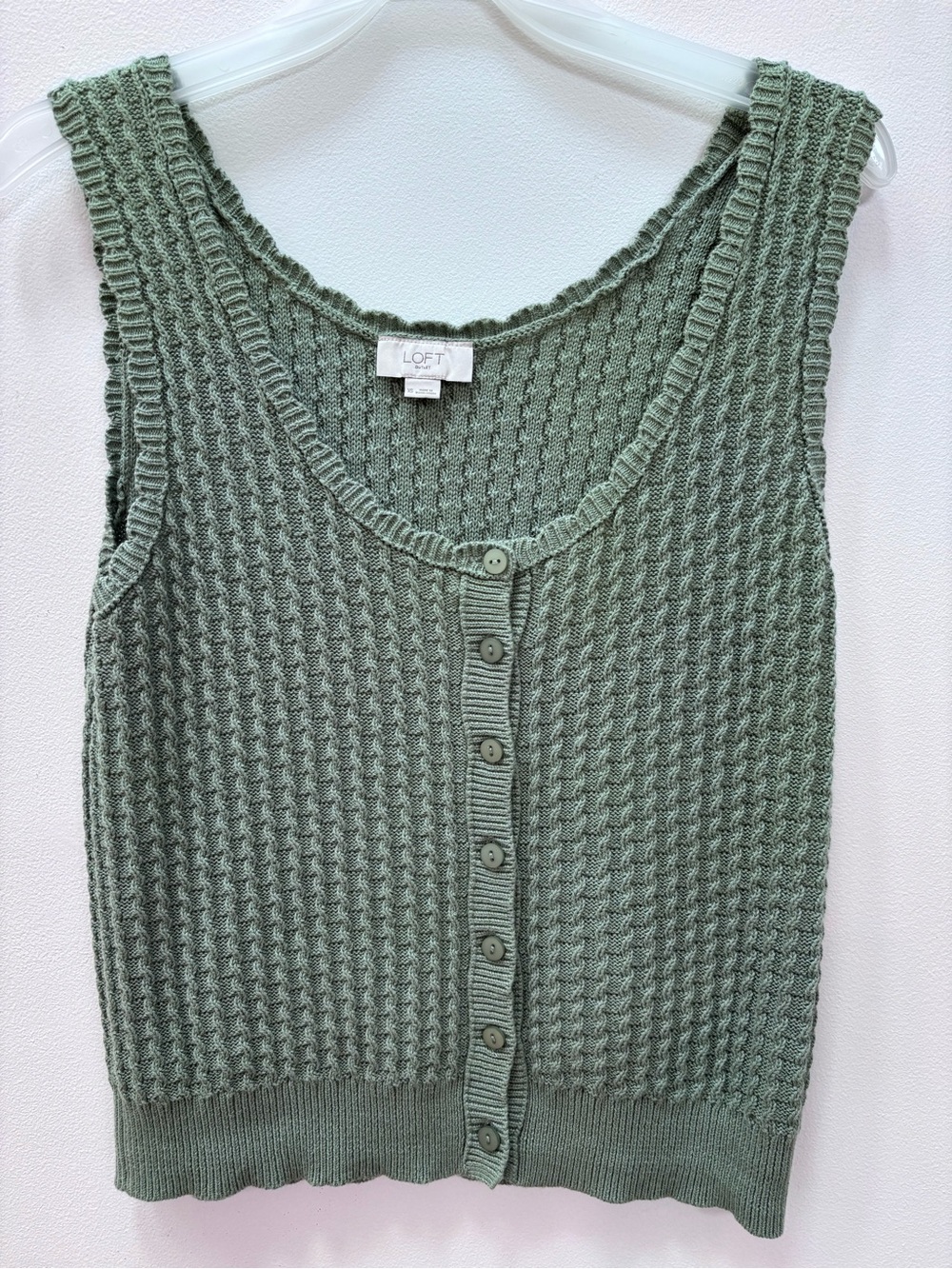 LOFT Knit Button-Front Sleeveless Top in Sage